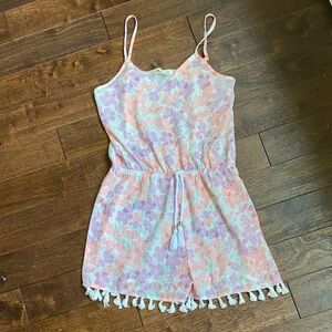 Pastel Floral Kids Romper with Tassel Trim